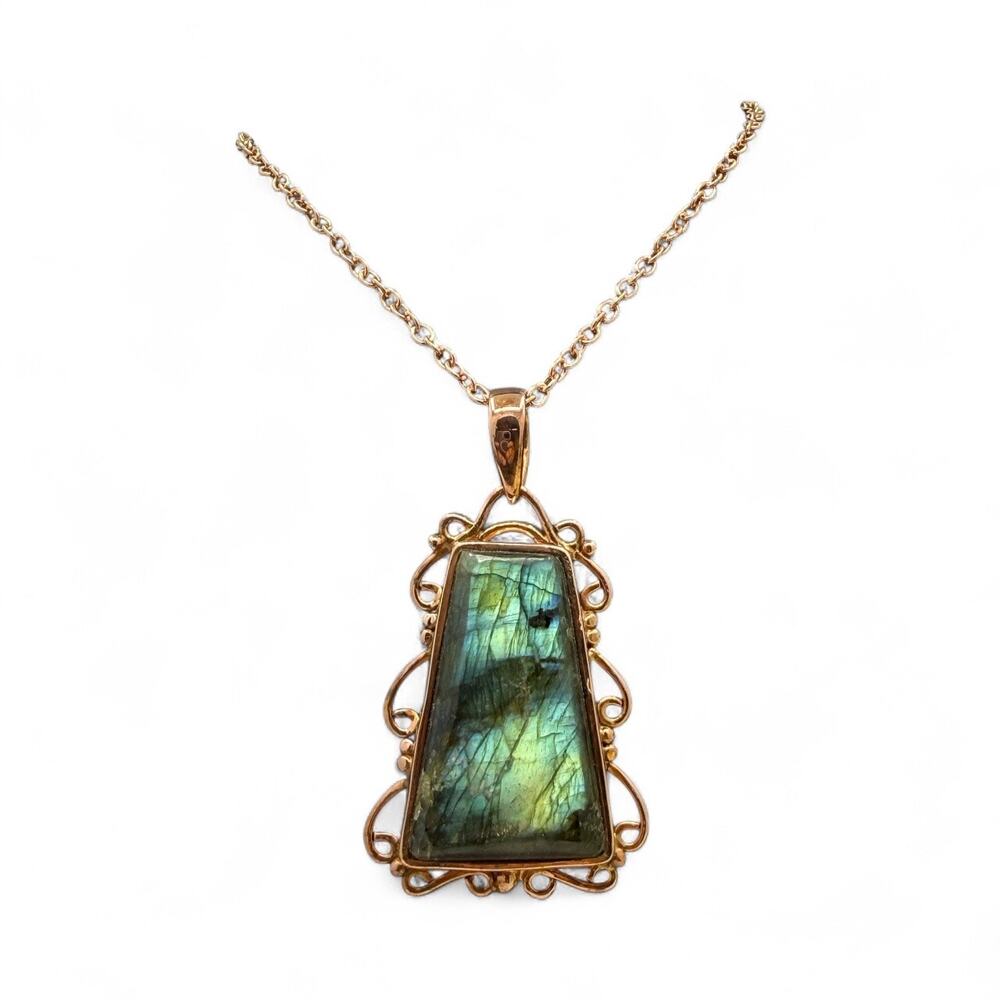 Large Labradorite Pendant Necklace Solid Copper Chain 20 inches Handmade